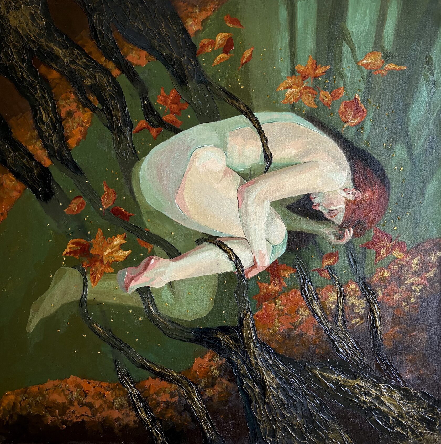 Devastation, main image, canvas, oil, texture paste, glass chips, 70×70 cm, original work by YUNA / Yuliana Popova.