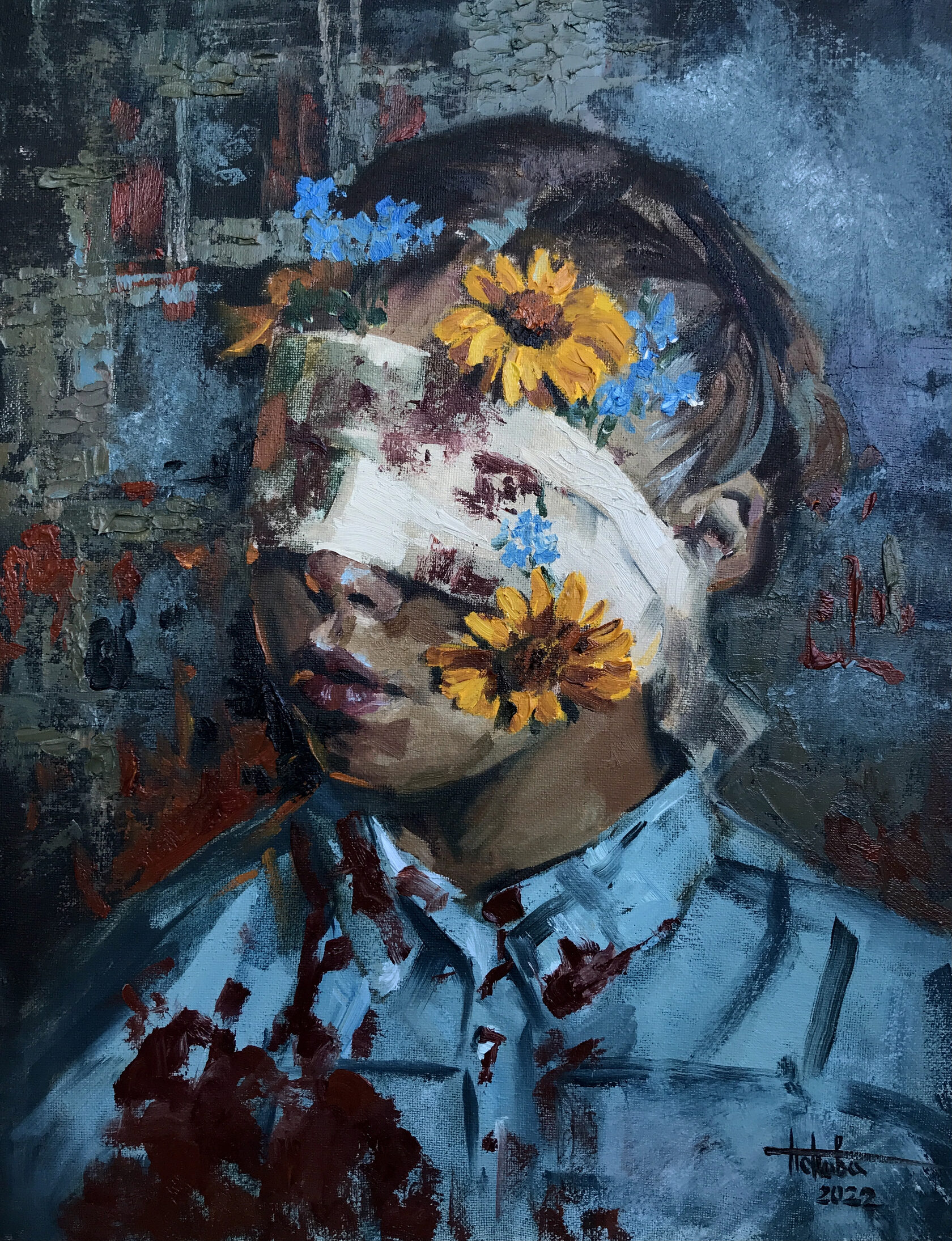 Flowers of Life, main image, canvas, oil, 34.5×44.5 cm, original work by YUNA / Yuliana Popova.