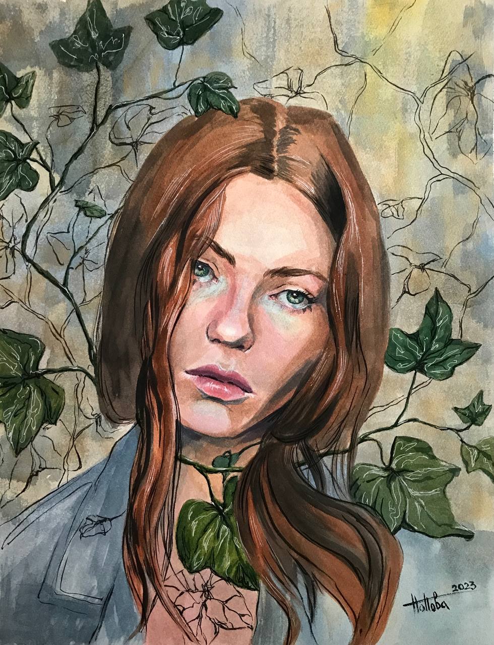 Ivy, main image, cellulose paper, watercolor, 35.5×45.5 cm, original work by YUNA / Yuliana Popova.