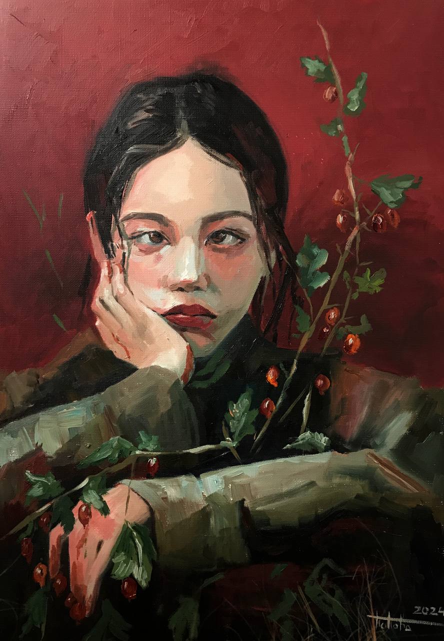 Rose Hip, main image, oil painting paper, oil, 36×51 cm, original work by YUNA / Yuliana Popova.