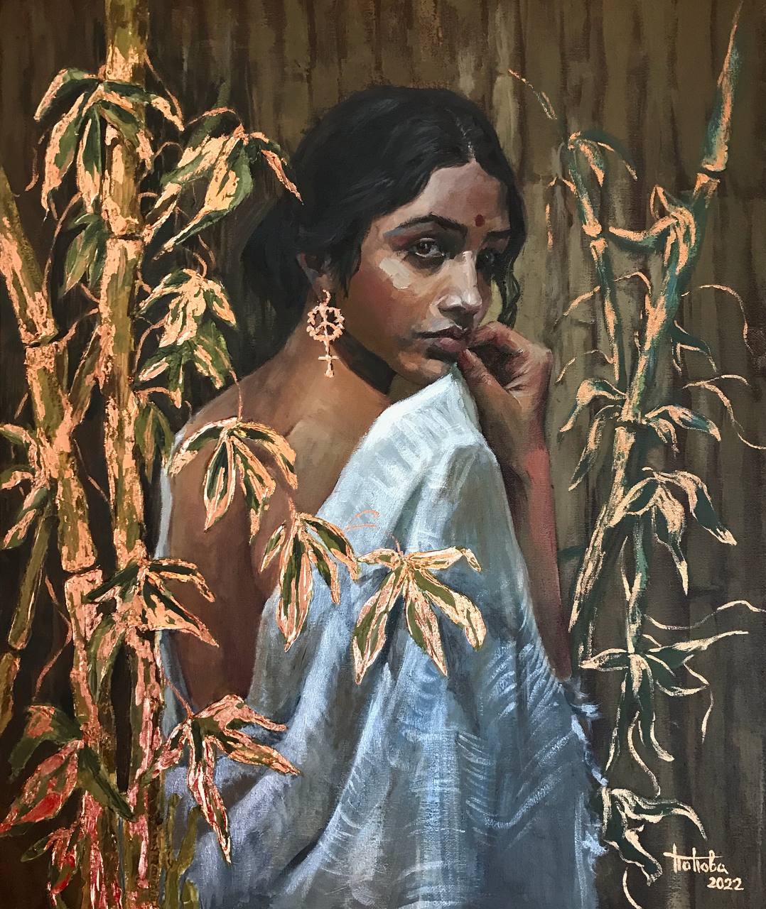 Still Tender, main image, canvas, acrylic, oil, texture paste, copper leaf, 50×60 cm, original work by YUNA / Yuliana Popova.