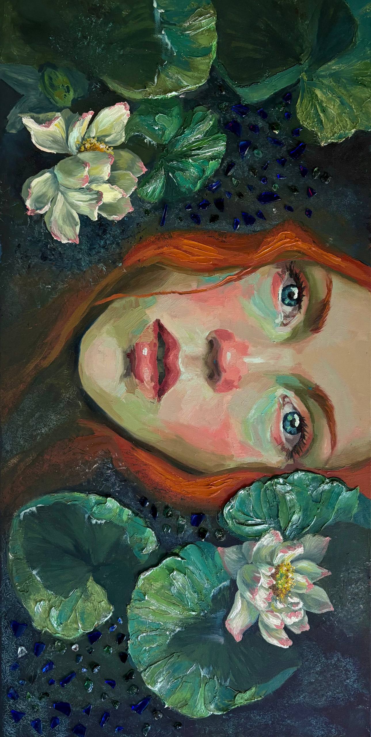 Toska, main image, canvas, oil, texture paste, glass chips, 40×80 cm, original work by YUNA / Yuliana Popova.