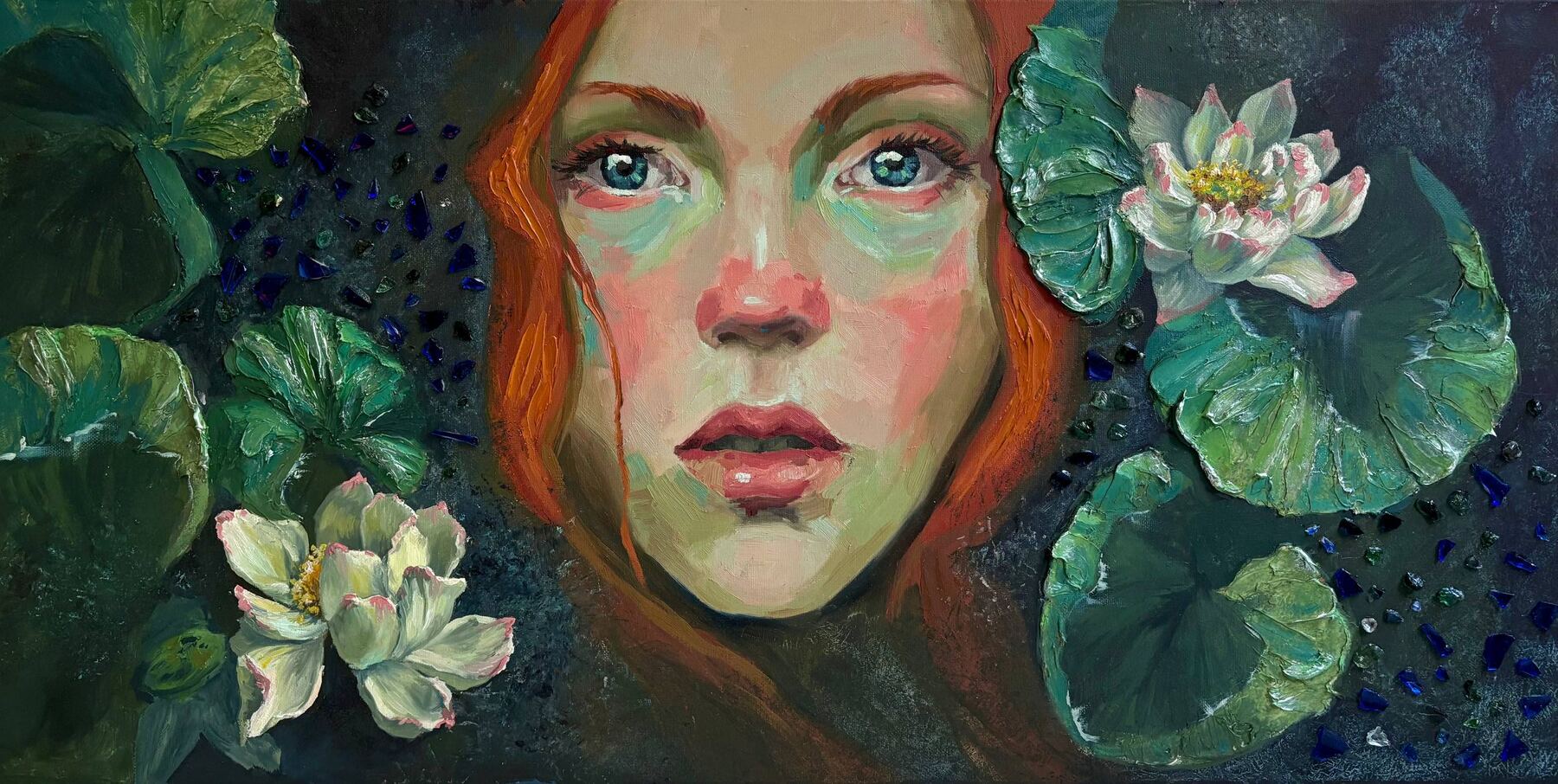 Toska, главное изображение, холст, масло, фактурная паста, кусочки стекла, 40×80 см, оригинальная работа YUNA / Юлианы Поповой.